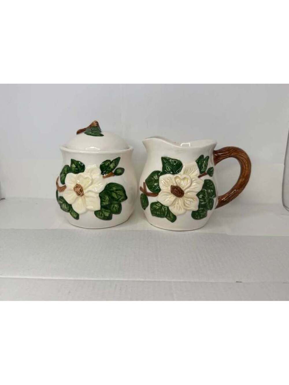 Vintage Magnolia Cream and Sugar Set